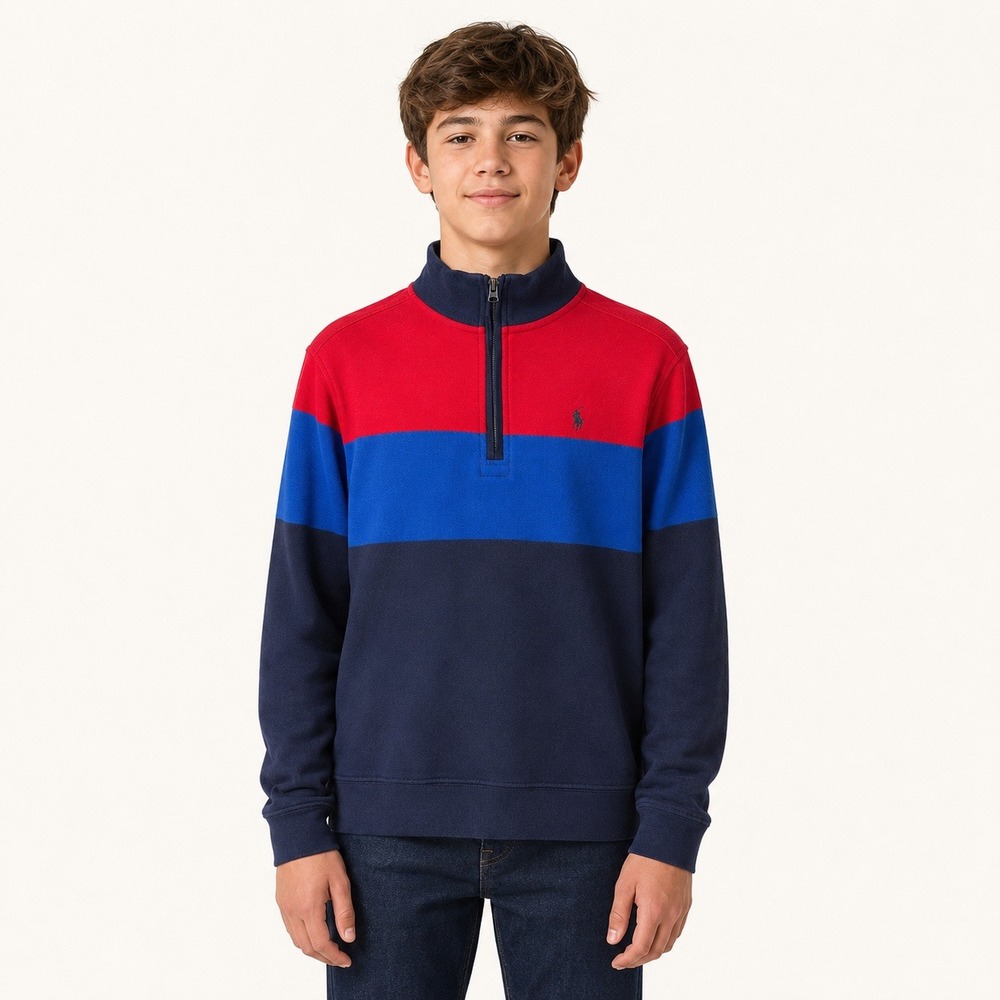 Polo Ralph Lauren Boys XL 18–20 Red Blue Colorblock Quarter-Zip Pullover